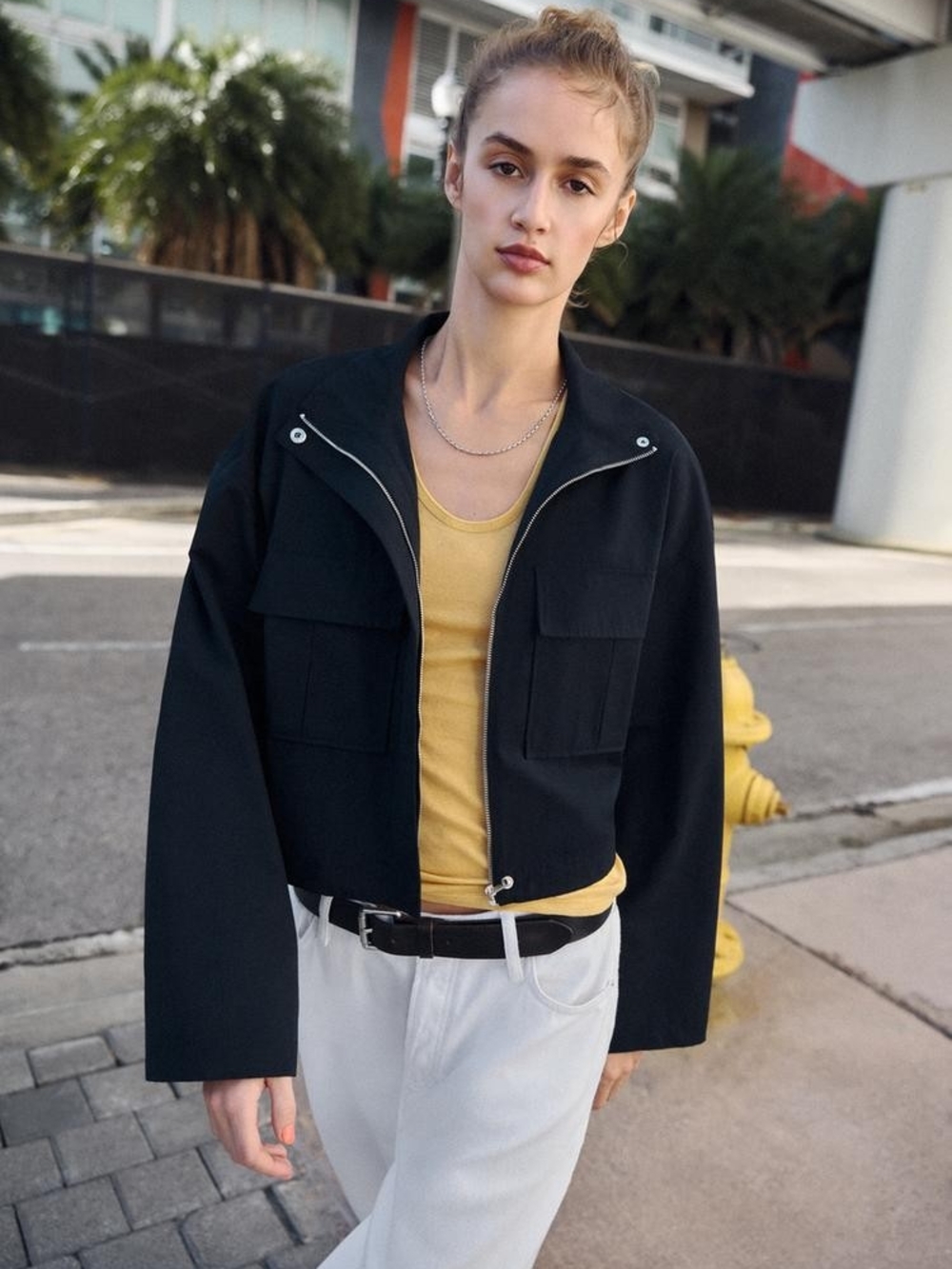 Women's Black Zip-Front Utility Jacket